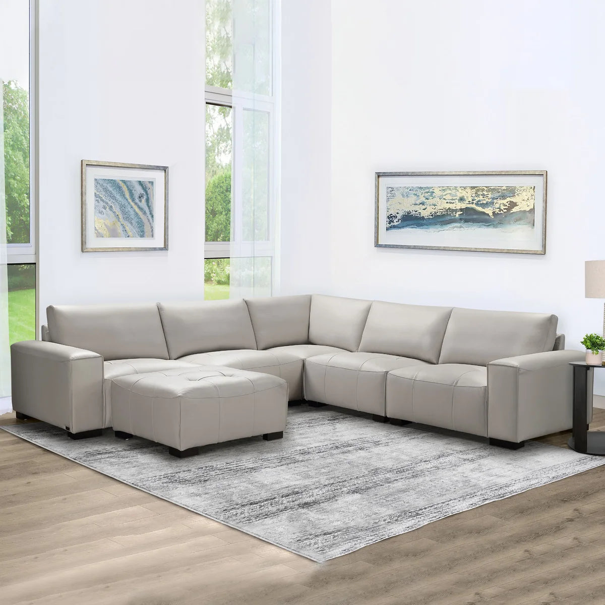 Teagan Leather Modular Sectional with Ottoman