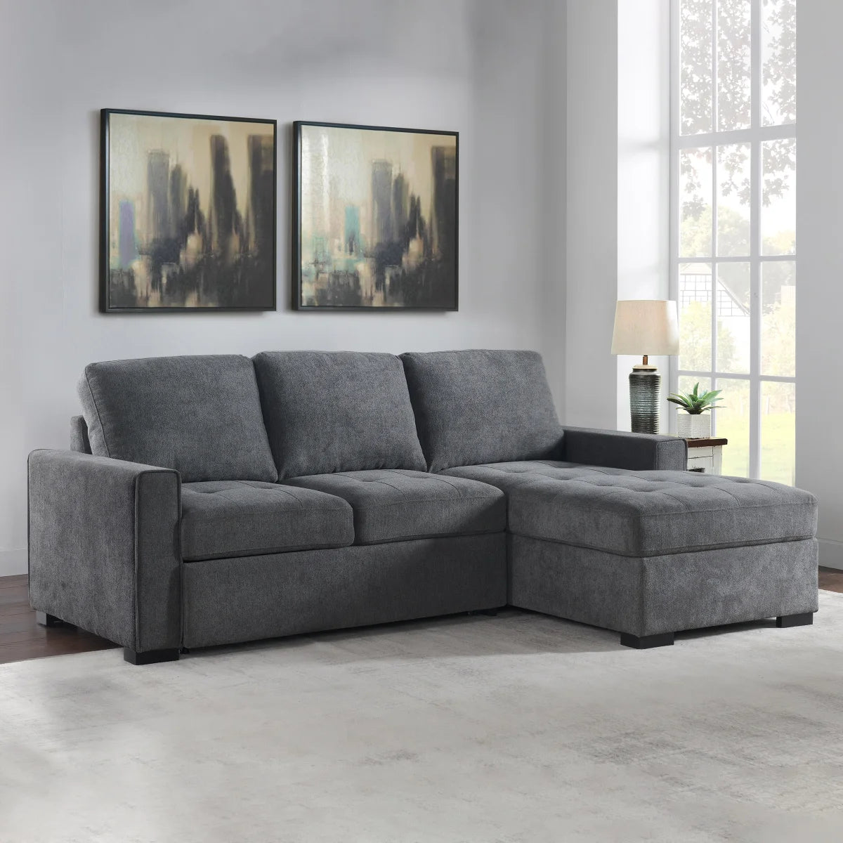 Sofá cama Kendale con chaise longue con espacio de almacenaje