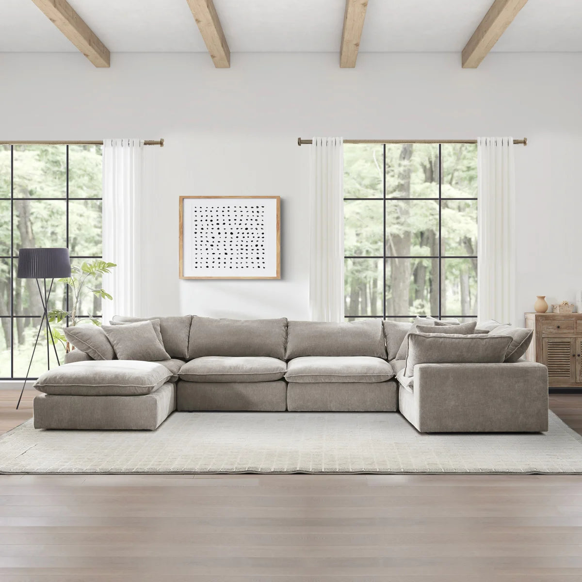 Seccional modular de tela marrón claro de 6 piezas Sereen