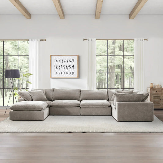 Seccional modular de tela marrón claro de 6 piezas Sereen