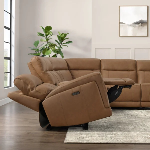 Lauretta Brown Leather Power Reclining Sectional with Power Headrests