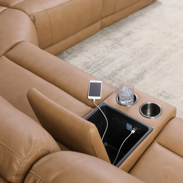 Lauretta Brown Leather Power Reclining Sectional with Power Headrests
