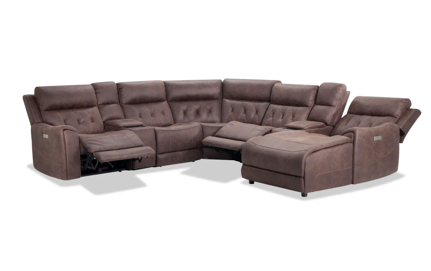 Canyon Walnut Power Reclining Sectional with Chaise & Power Headrest