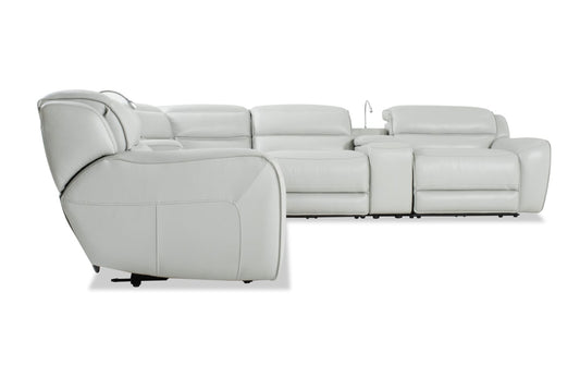 Milan Fog Leather Power Reclining Sectional with Power Headrest