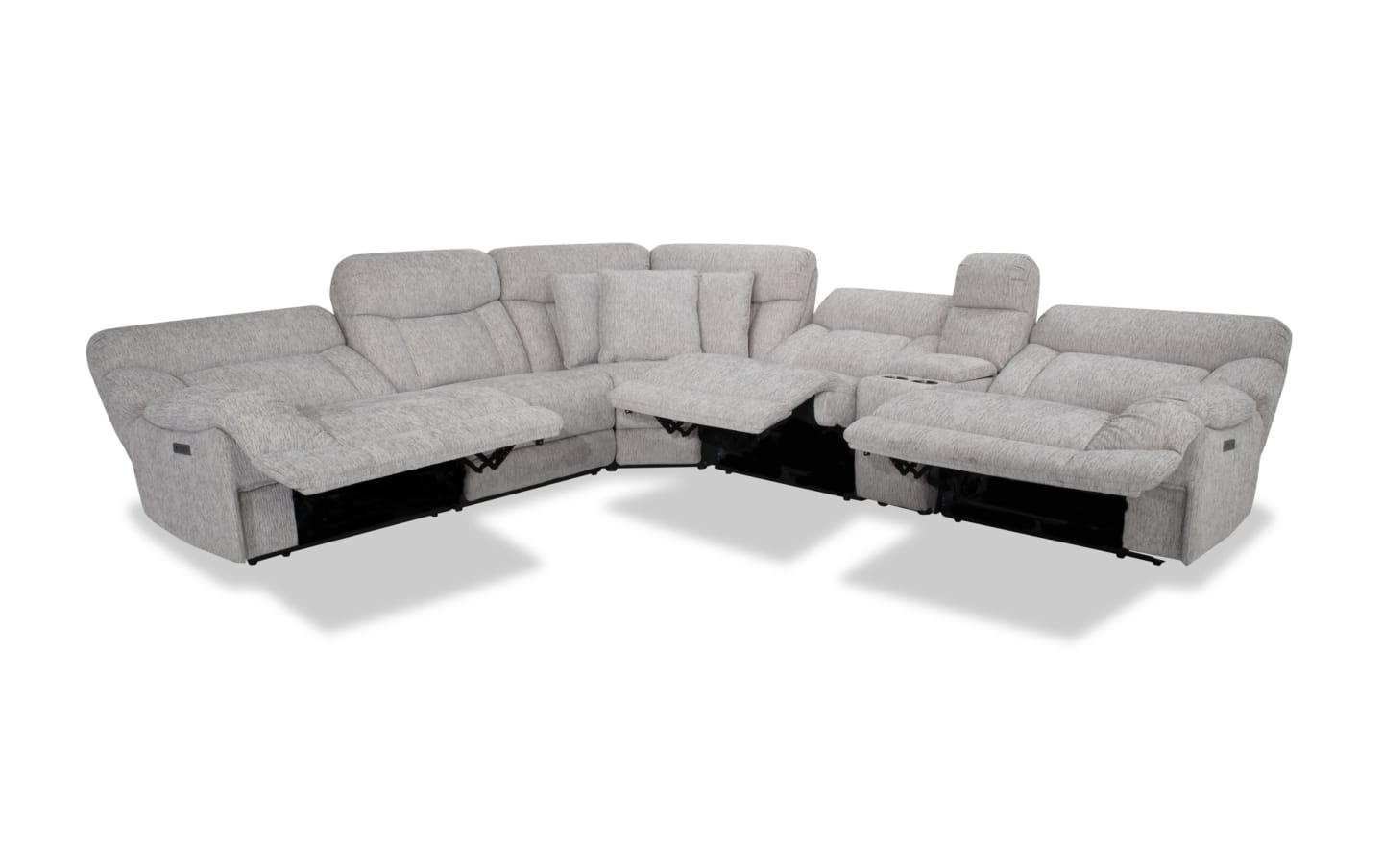 Everest Light Gray Power Reclining 6 Piece Sectional with Power Headrest