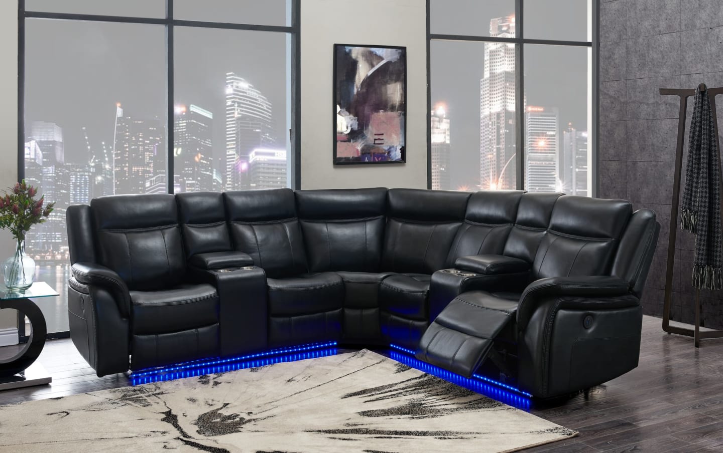 LED Lights Riviera Power Recliner Sectional
