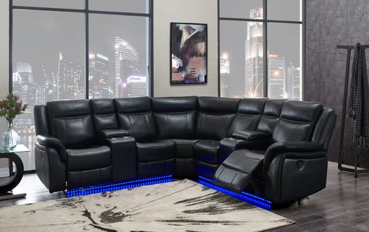 LED Lights Riviera Power Recliner Sectional