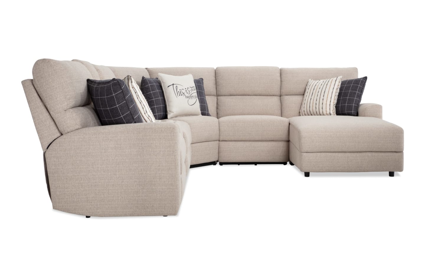 Modern Farmhouse Beige Power Reclining with Chaise Sectional & Power Headrest