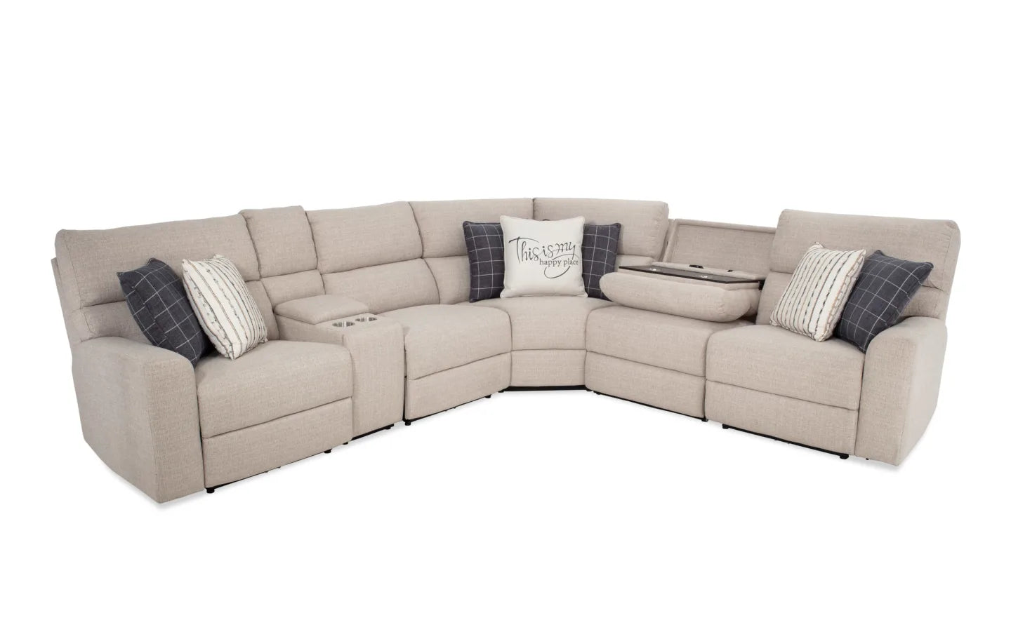 Modern Farmhouse Beige Power Reclining Sectional with Power Headrest
