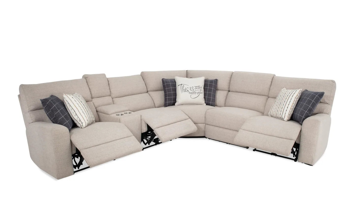 Modern Farmhouse Beige Power Reclining Sectional with Power Headrest