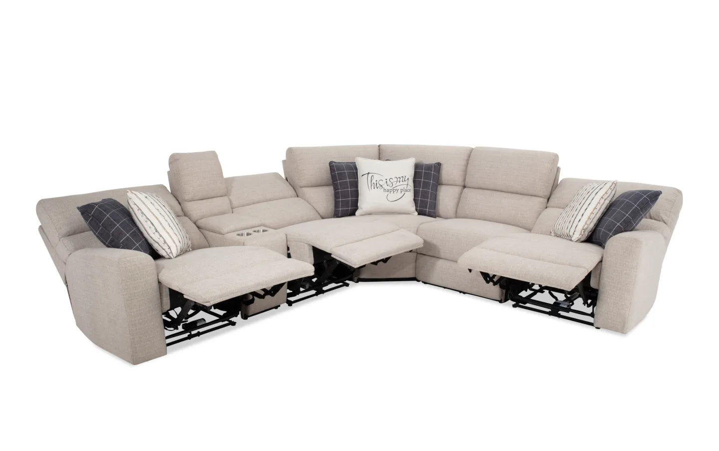 Modern Farmhouse Beige Power Reclining Sectional with Power Headrest