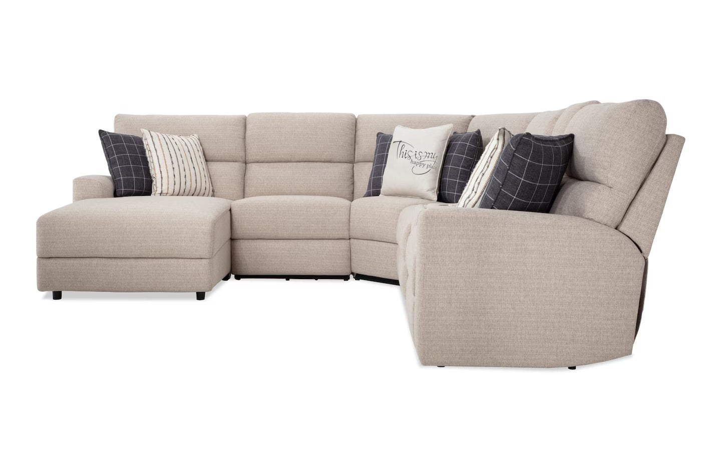 Modern Farmhouse Beige Power Reclining with Chaise Sectional & Power Headrest
