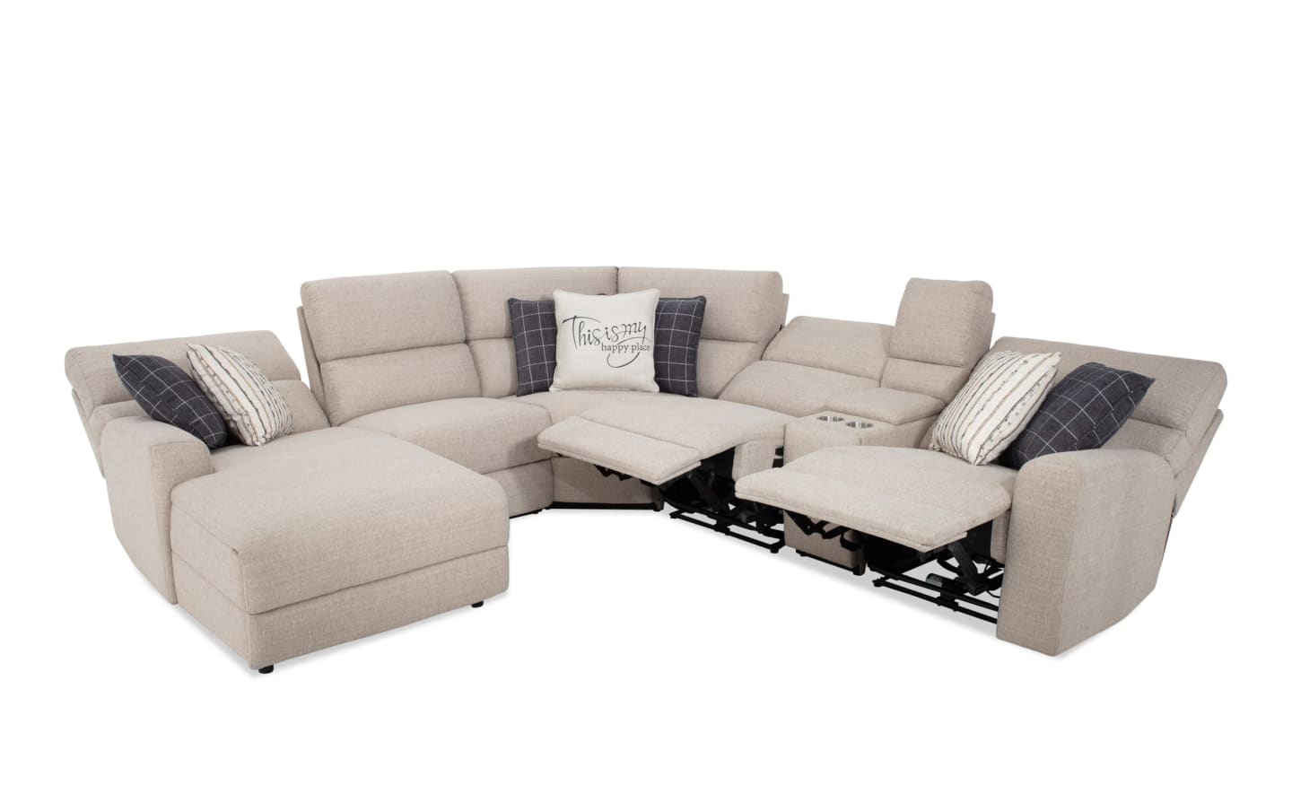 Modern Farmhouse Beige Power Reclining with Chaise Sectional & Power Headrest