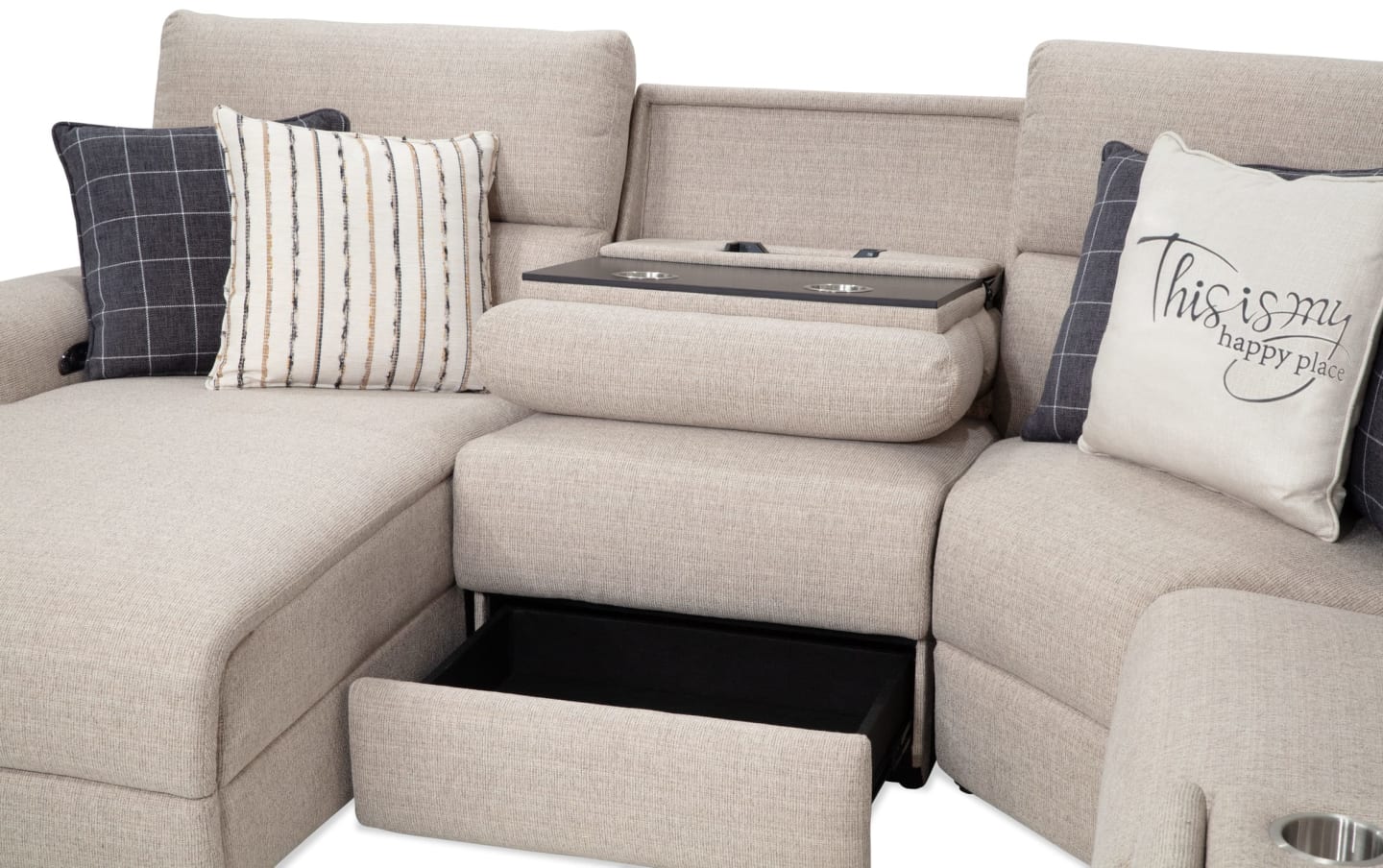 Modern Farmhouse Beige Power Reclining with Chaise Sectional & Power Headrest