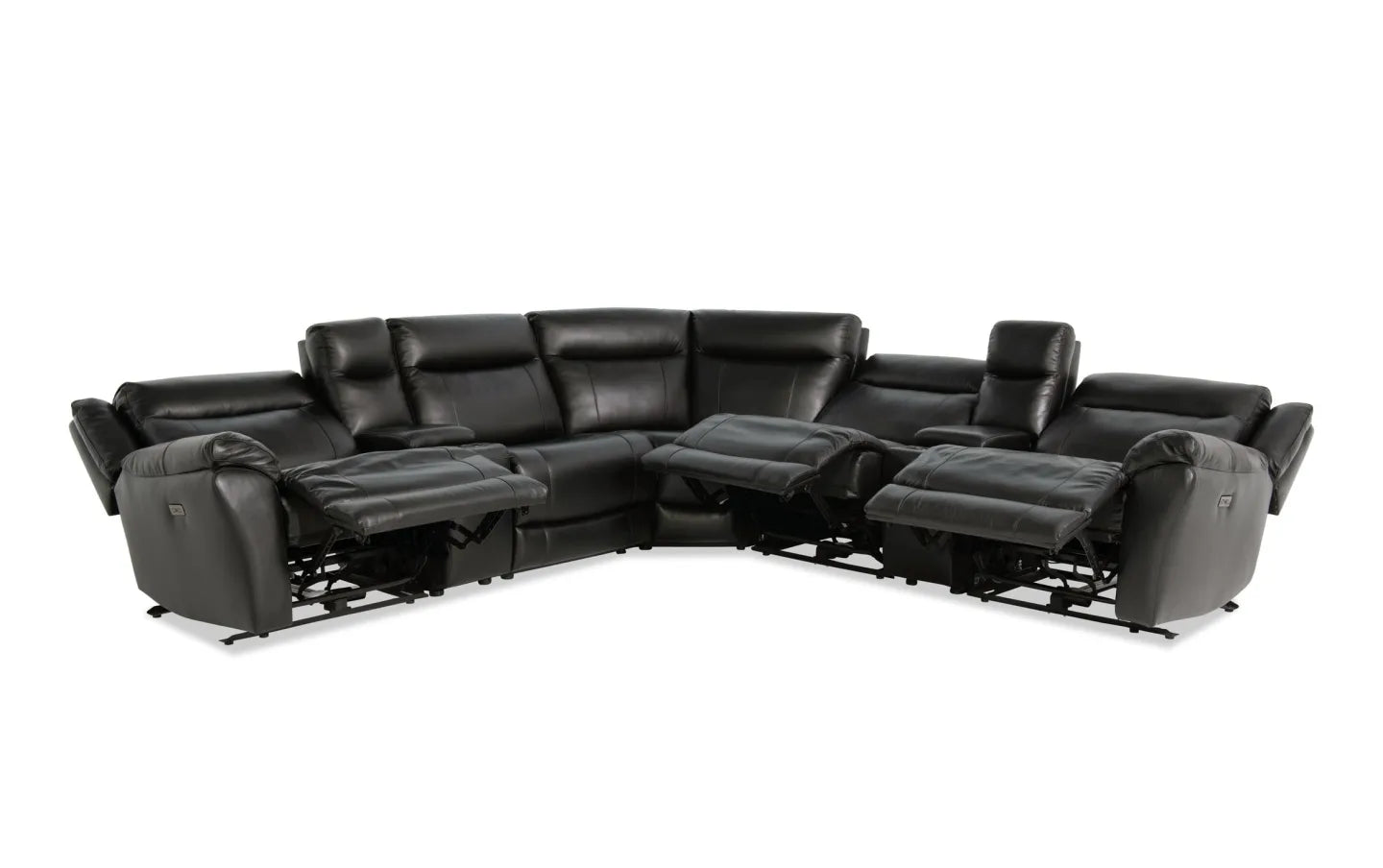 Frontier Black Leather Power Reclining Sectional