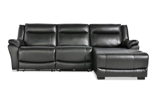 Frontier Black Leather Power Reclining Chaise Sectional