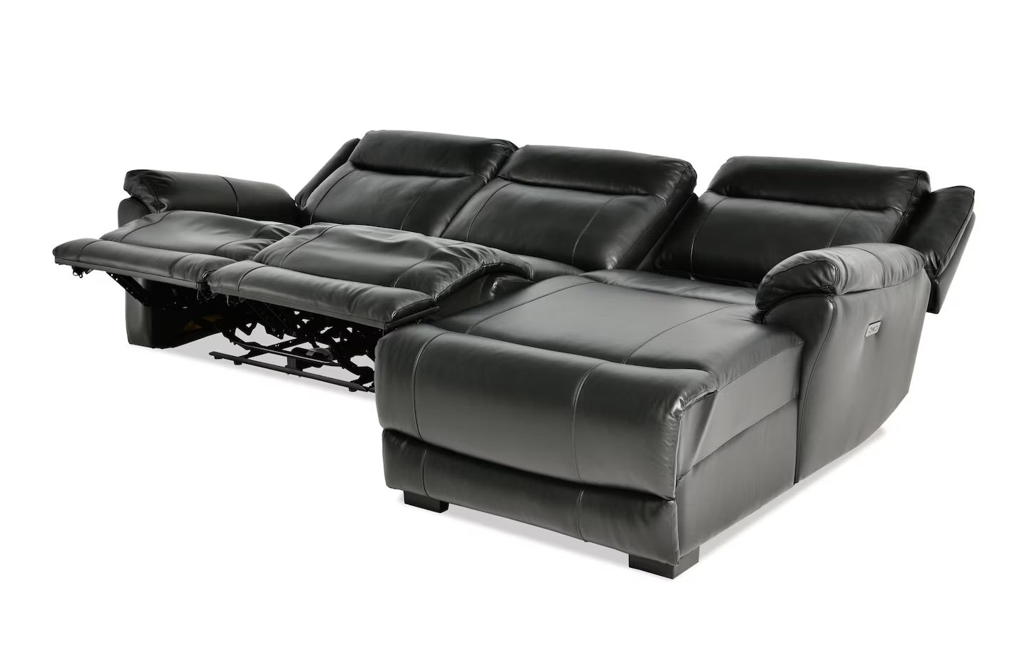 Chaise seccional reclinable eléctrico de cuero negro Frontier de 3 piezas