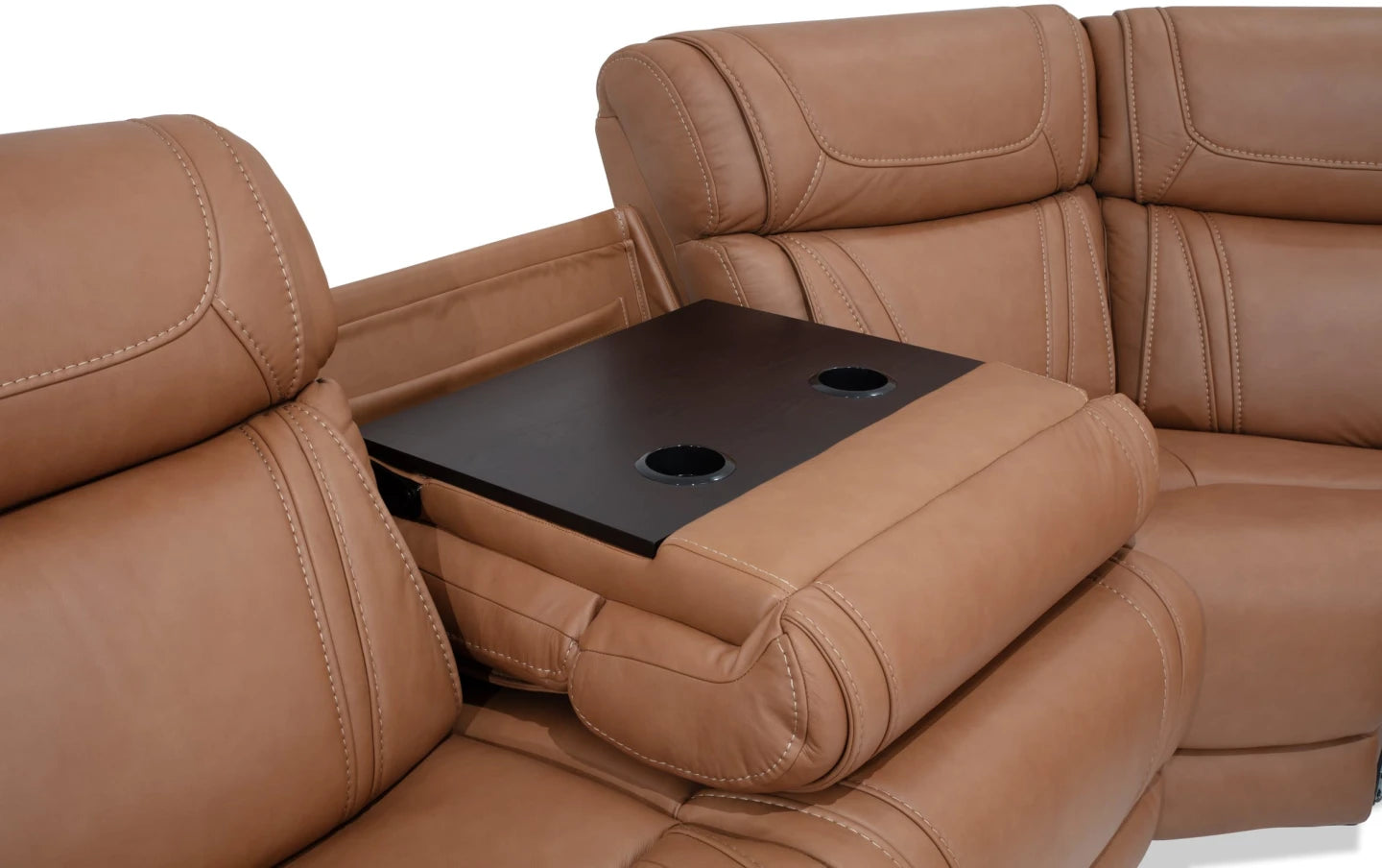 Dynamic Cognac Leather Power Reclining Sectional with Power Headrest