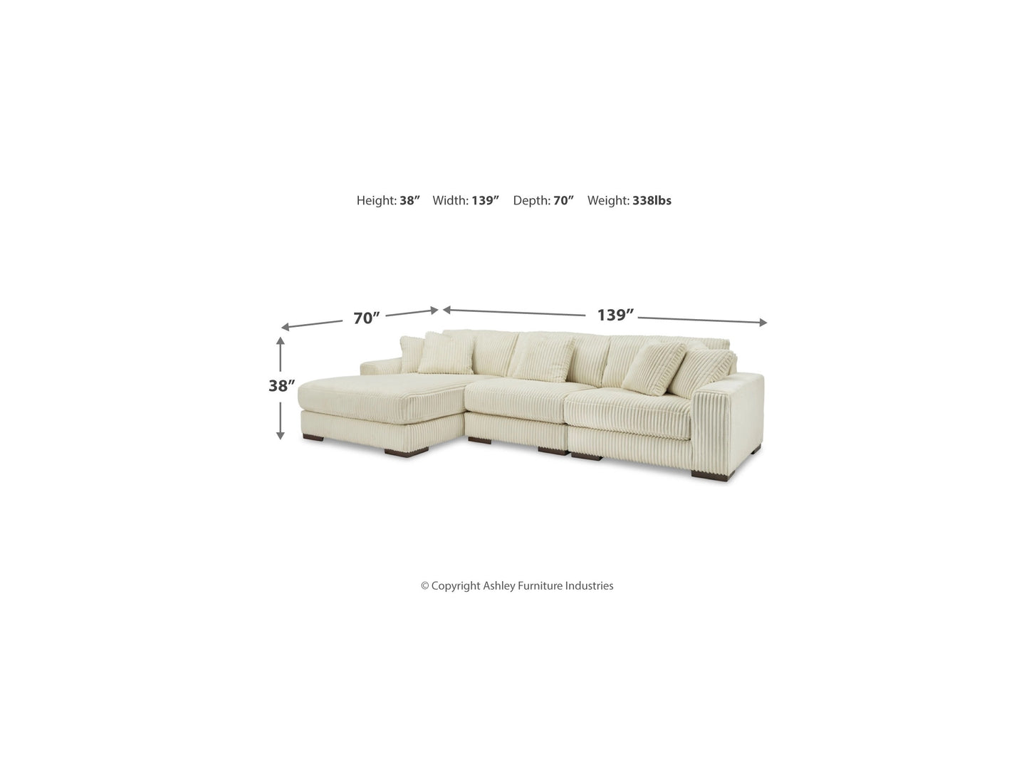Sofá modular de 3 piezas Lindyn con chaise longue