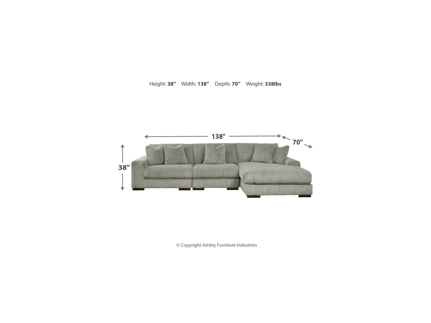 Sofá modular de 3 piezas Lindyn con chaise longue