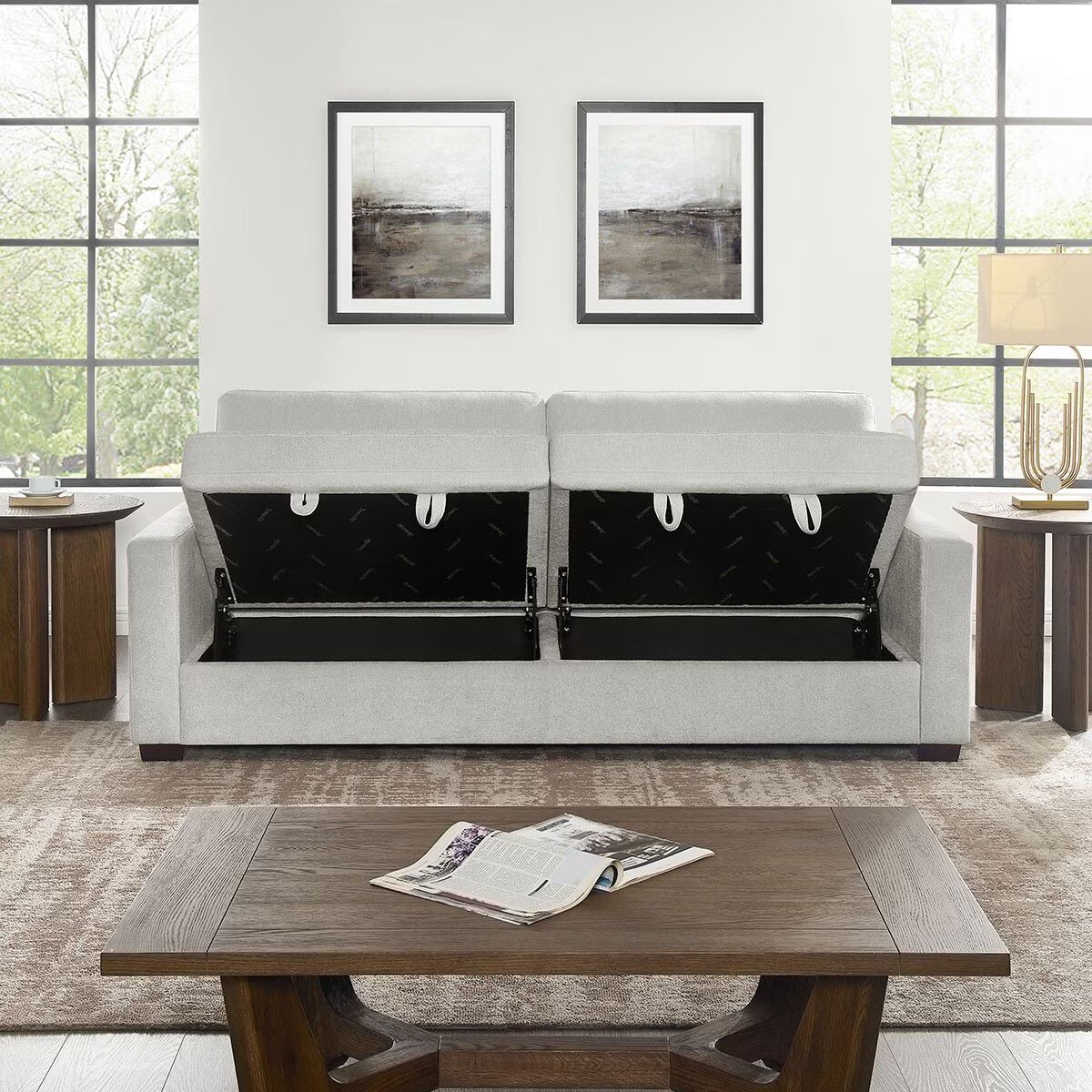 Thomasville Lambert Fabric Sofa with 2 Storage Seats