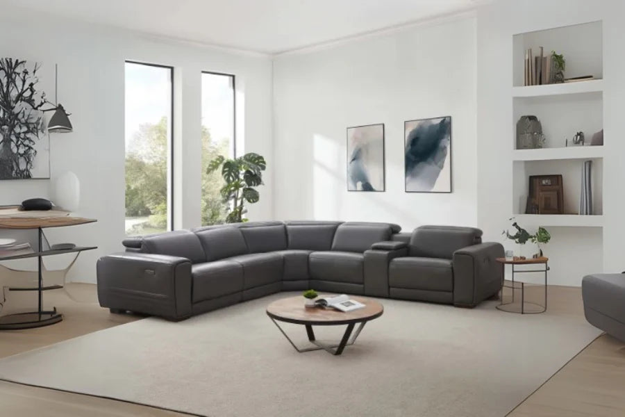 Karson Leather Power Reclining Sectional with Power Headrests