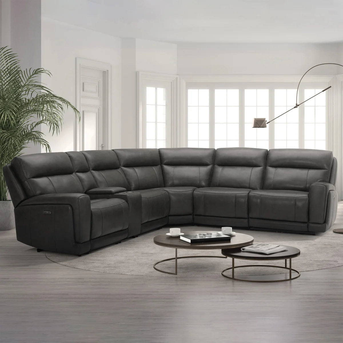 Lauretta Charcoal Leather Power Reclining Sectional with Power Headrests