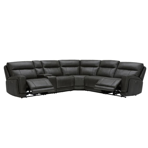 Lauretta Charcoal Leather Power Reclining Sectional with Power Headrests