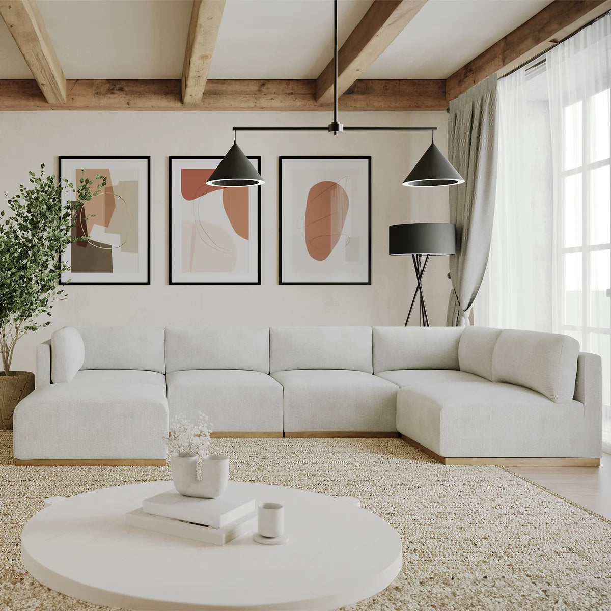 Henredon Murphy Fabric Modular Sectional with Ottoman- Cream