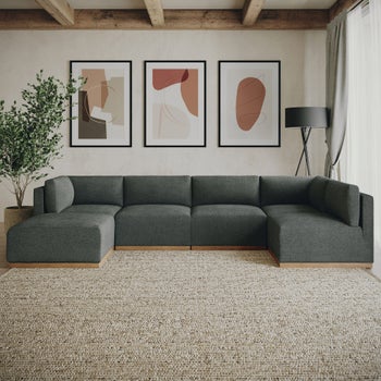 Seccional modular de tela Murphy Henredon con otomana, color gris