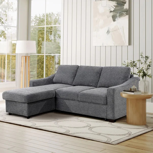 Coddle Aria Fabric Sleeper Sofa with Reversible Chaise and Storage - GRAY