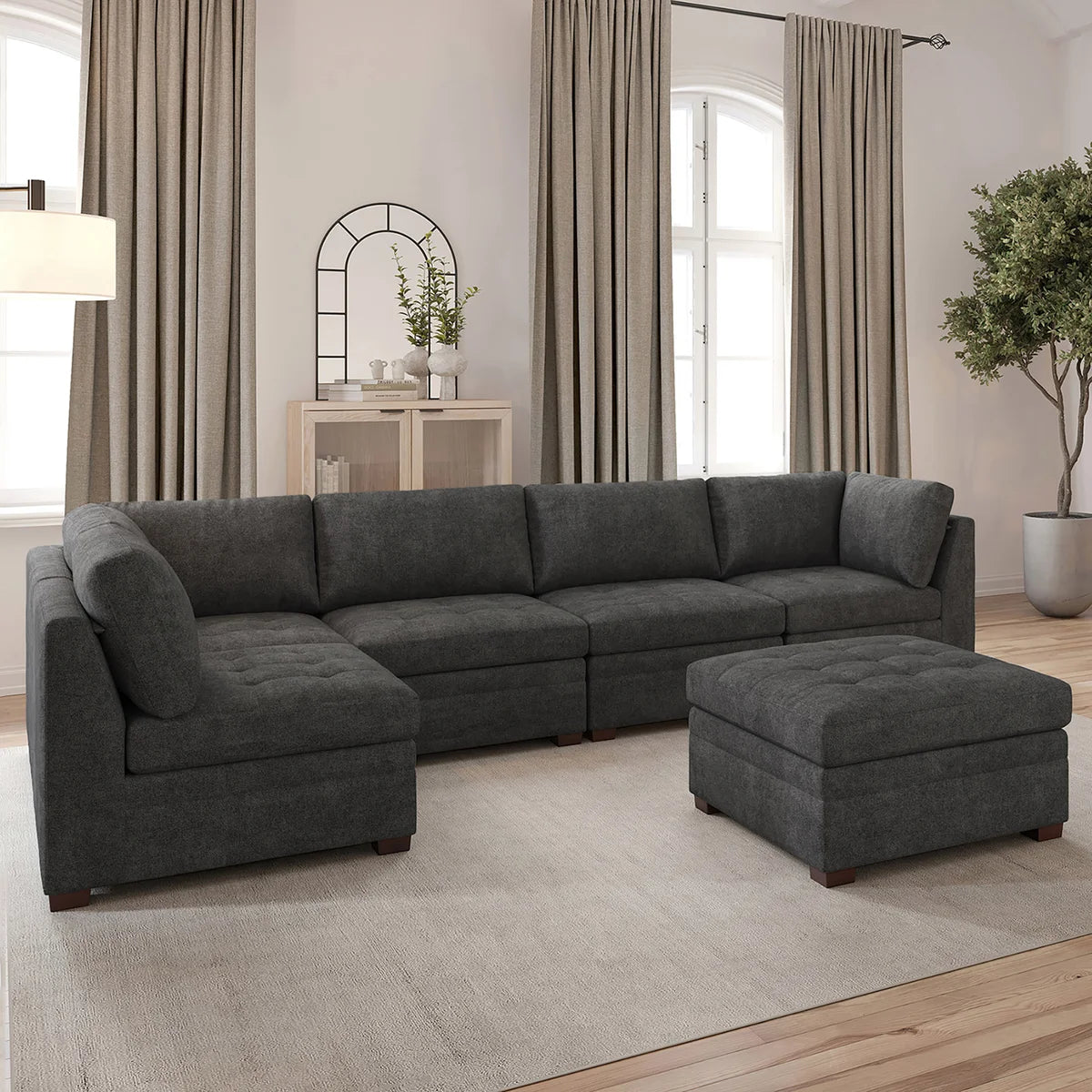 Thomasville Tisdale Modular 6-piece Sectional with Storage Ottoman - Dark Gray