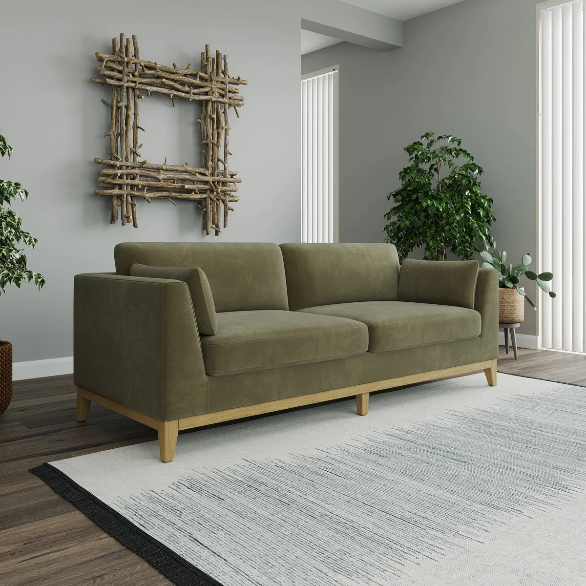 Thomasville Mokena Fabric Stationary Sofa with Storage - Green