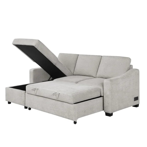 Sofá cama de tela Coddle Aria con chaise reversible y espacio de almacenaje, color beige