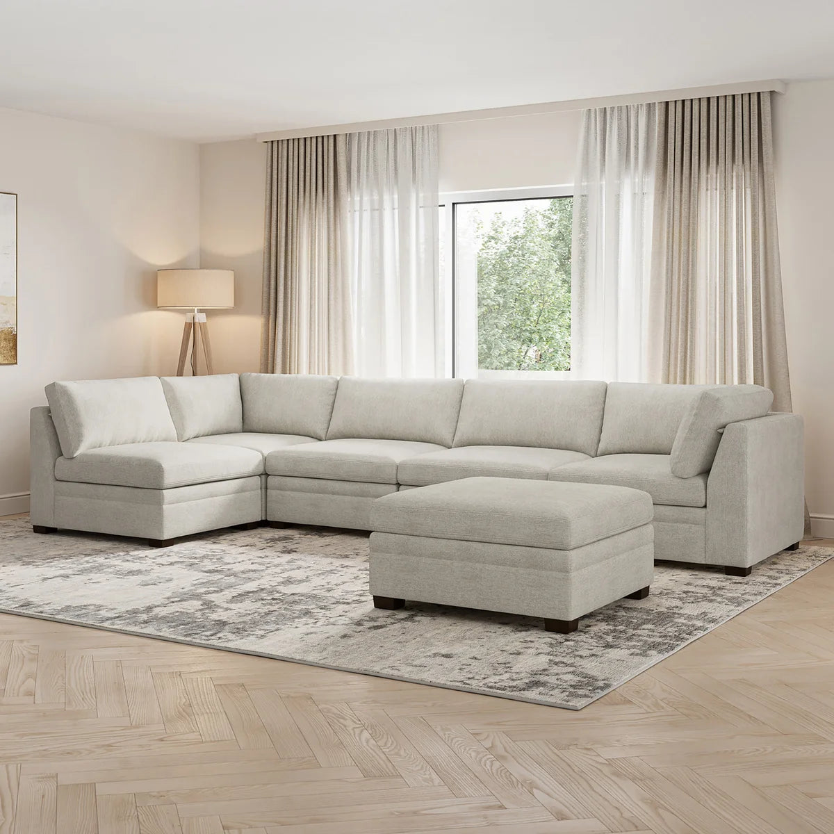 Thomasville Tisdale Modular Sectional Taupe with Storage Ottoman