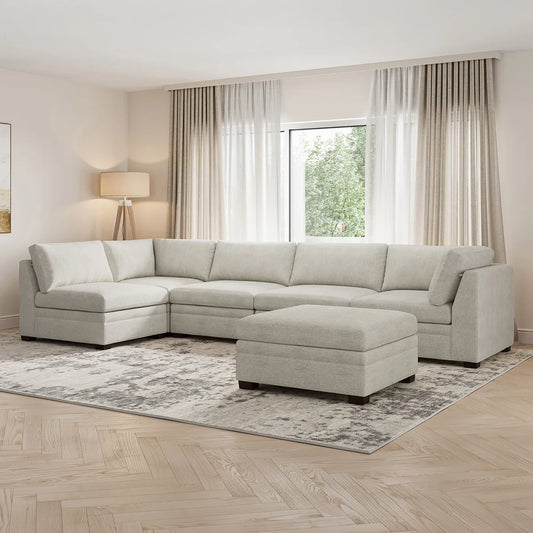 Thomasville Tisdale Modular Sectional Taupe with Storage Ottoman