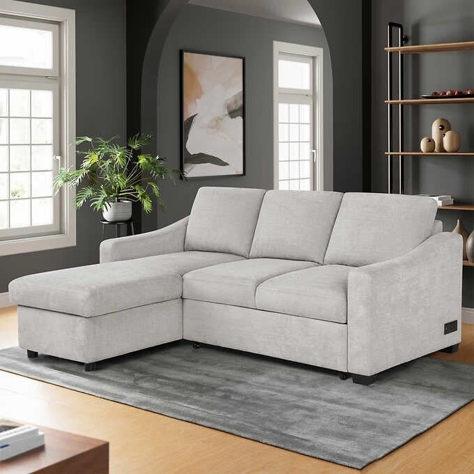 Sofá cama de tela Coddle Aria con chaise reversible y espacio de almacenaje, color beige