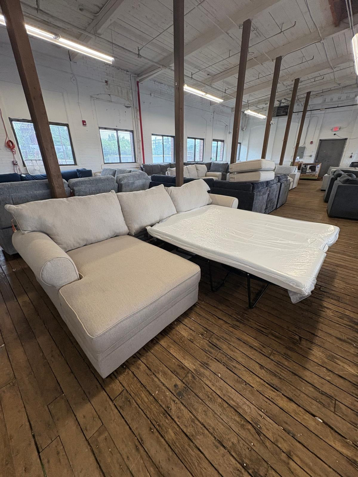 Laurel Beige Sectional with Chaise & Bed