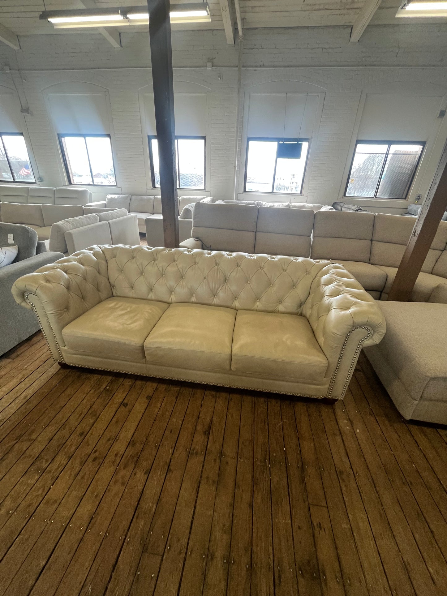 Baldwin Top Grain Leather Sofa Collection, Off-White/Cream