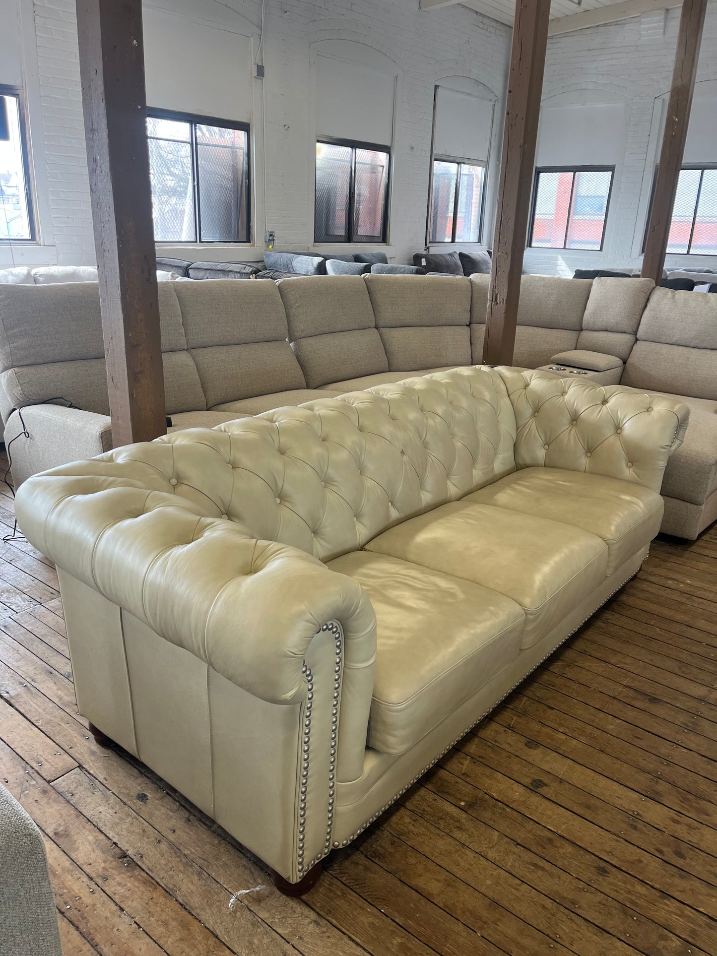 Baldwin Top Grain Leather Sofa Collection, Off-White/Cream