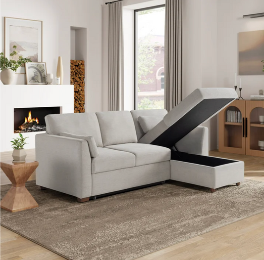 Coddle Luke BEIGE Sleeper Sofa with Reversible Chaise and Storage