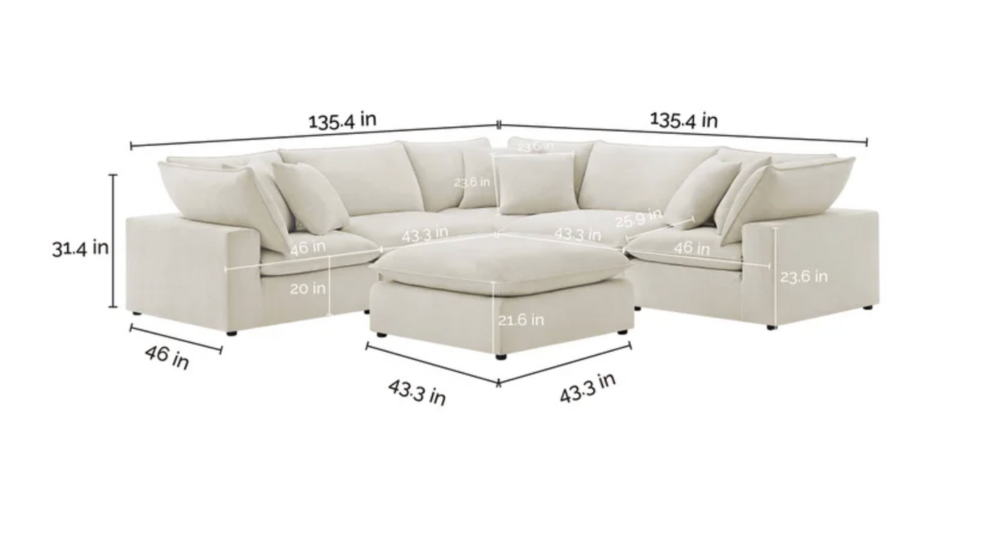 Sereen 6-piece Fabric Modular Sectional, Cream