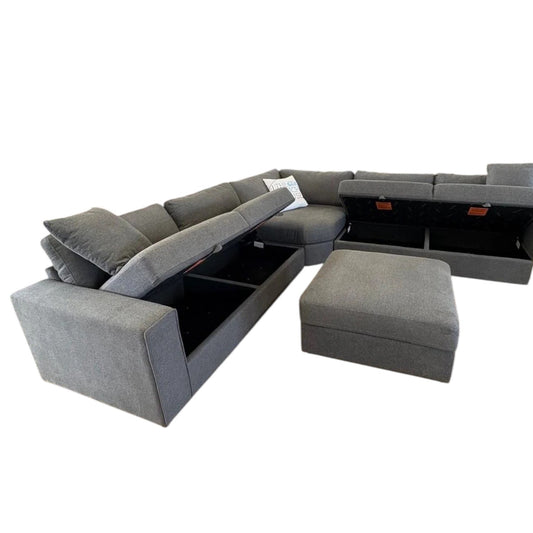 Thomasville Bryden Fabric Sectional with Storage Seats and Ottoman