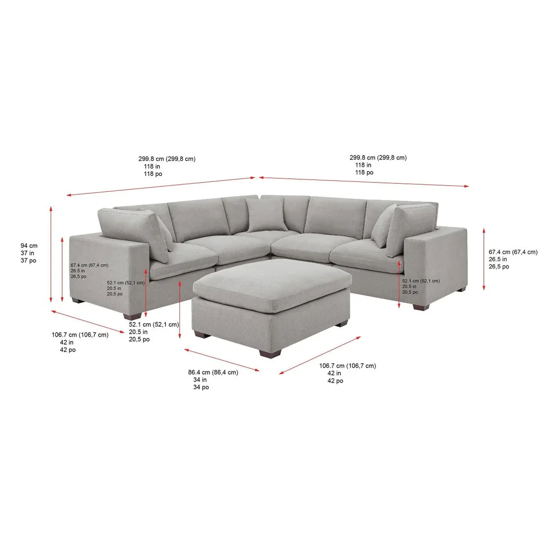 Thomasville Lowell 6-piece Modular Sectional- Light Gray