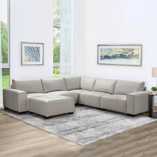 Teagan Leather Modular Sectional with Ottoman
