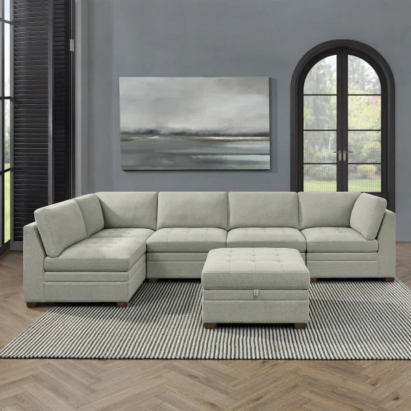 Thomasville Tisdale Boucle 6-pc Modular Sectional with Storage Ottoman - Gray