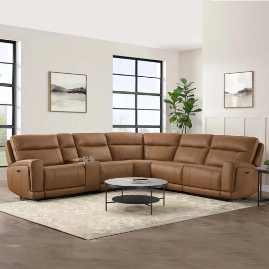 Lauretta Brown Leather Power Reclining Sectional with Power Headrests