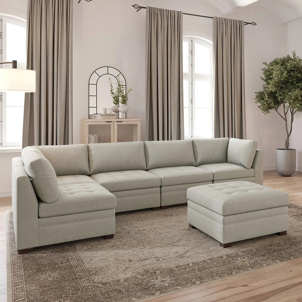 Thomasville Tisdale Modular 6-piece Sectional with Storage Ottoman - Beige