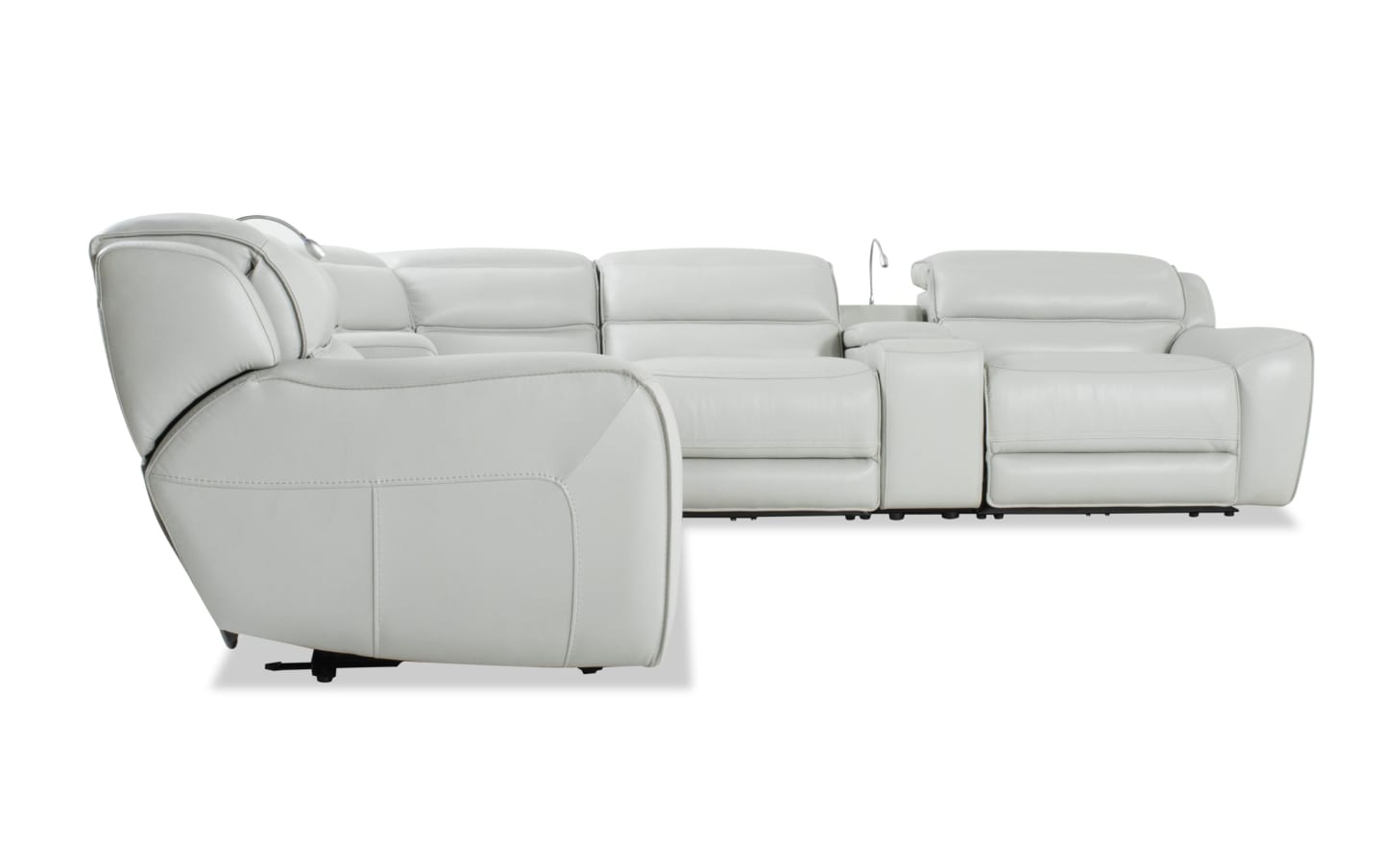 Milan Fog Leather Power Reclining Sectional with Power Headrest
