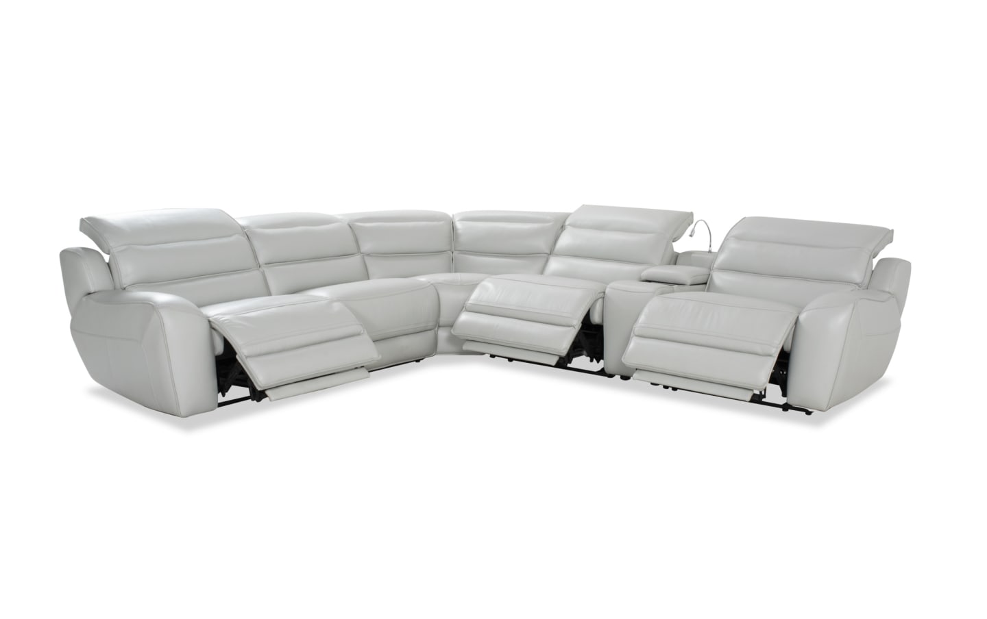 Milan Fog Leather Power Reclining Sectional with Power Headrest